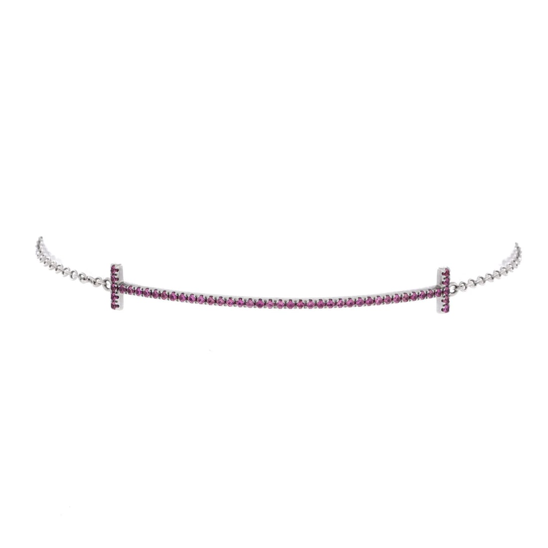 Tiffany & Co. T Smile Chain Bracelet 18K White Gold and Pink Sapphire Medium: Tiffany & Co. T Smile Chain Bracelet 18K White Gold and Pink Sapphire Medium 18K White Gold and Pink Sapphire Medium Tiffany & Co. T Smile Chain Bracelet - A stunning example of luxury jewelry, featur