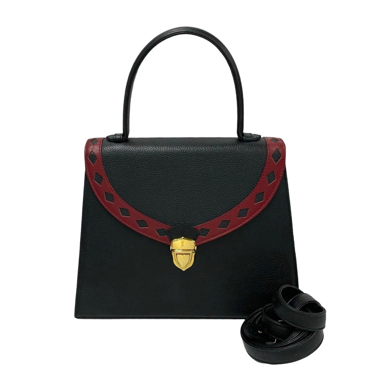 Yves Saint Laurent Handbag Shoulder Bag Leather: Yves Saint Laurent Handbag Shoulder Bag Leather This Yves Saint Laurent handbag shoulder bag features high-quality black leather and red accents, showcasing the iconic French brand's signature style. 
