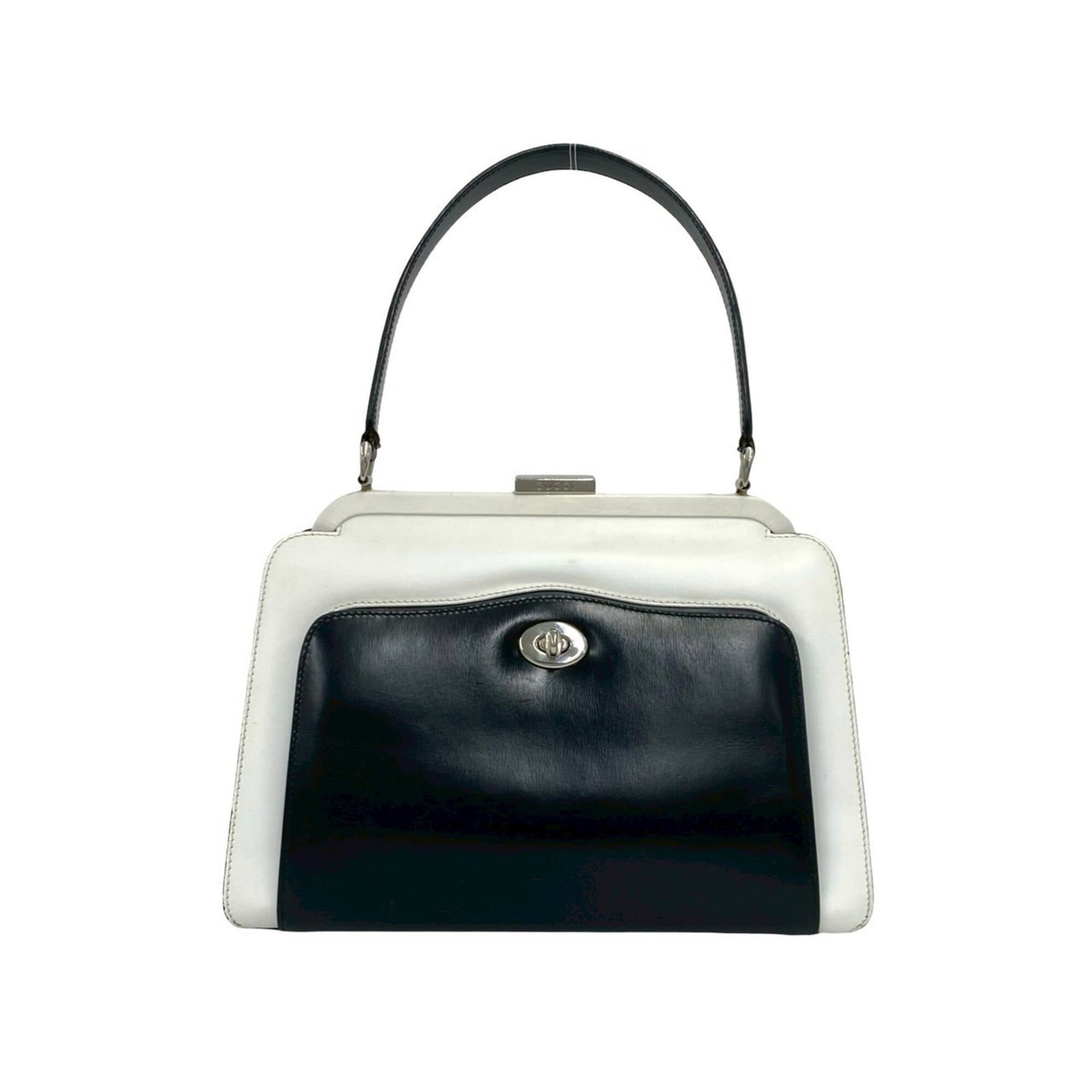 Handbag leather bag tote Gucci: Handbag leather bag tote Gucci Used Gucci leather tote bag with black and white color options. The bag features high-quality leather construction with visible scratches and dirt, indicating its used