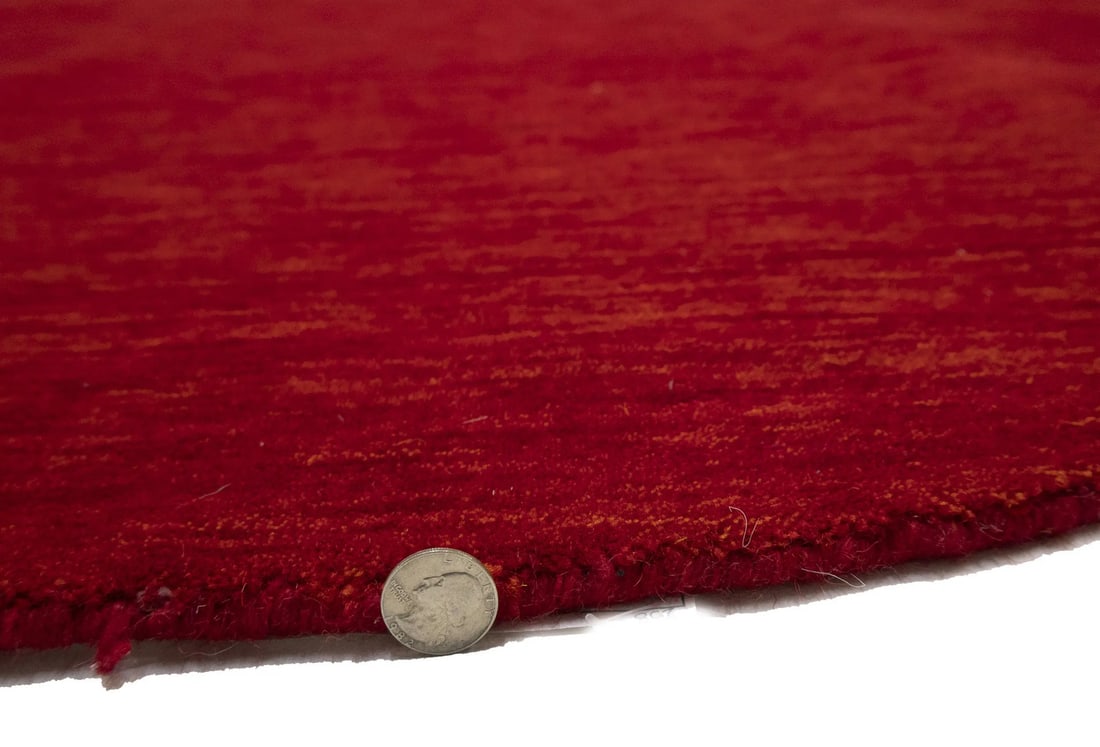 Hand Loomed Gabbeh Wool Rug Solid Round Red Oriental Carpet - 10