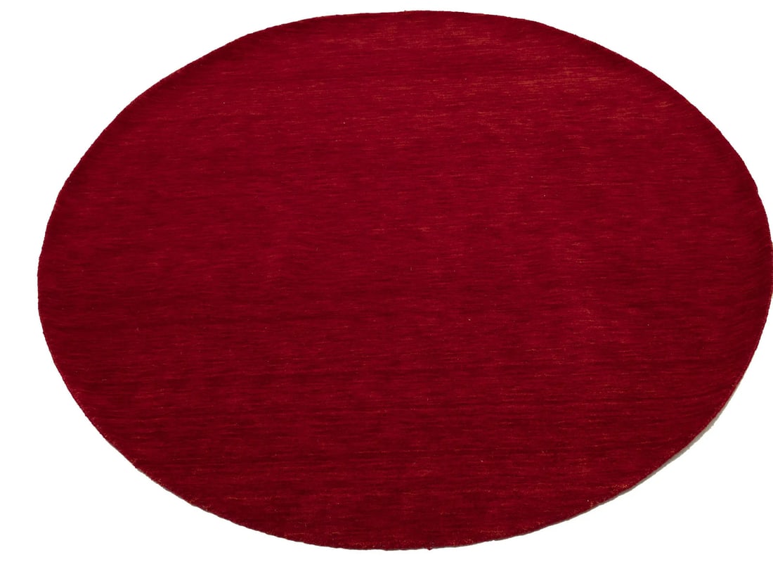 Hand Loomed Gabbeh Wool Rug Solid Round Red Oriental Carpet - 3