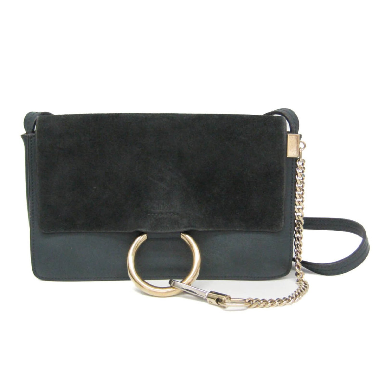 Chlo Shoulder Bag Leather Suede: Chlo Shoulder Bag Leather Suede Dark green leather and suede blend in this Chlo shoulder bag, featuring champagne gold hardware. The magnetic snap closure and open pocket provide practical storage