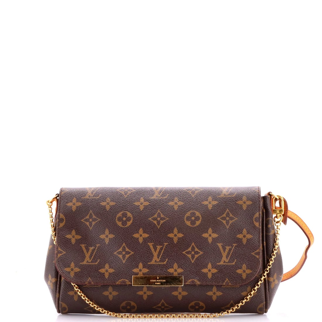 Vuitton Favorite Handbag Monogram Canvas MM: Vuitton Favorite Handbag Monogram Canvas MM Brown Louis Vuitton Favorite Handbag Monogram Canvas MM with extra strap, featuring a classic cross body design and gold hardware. The bag's canvas