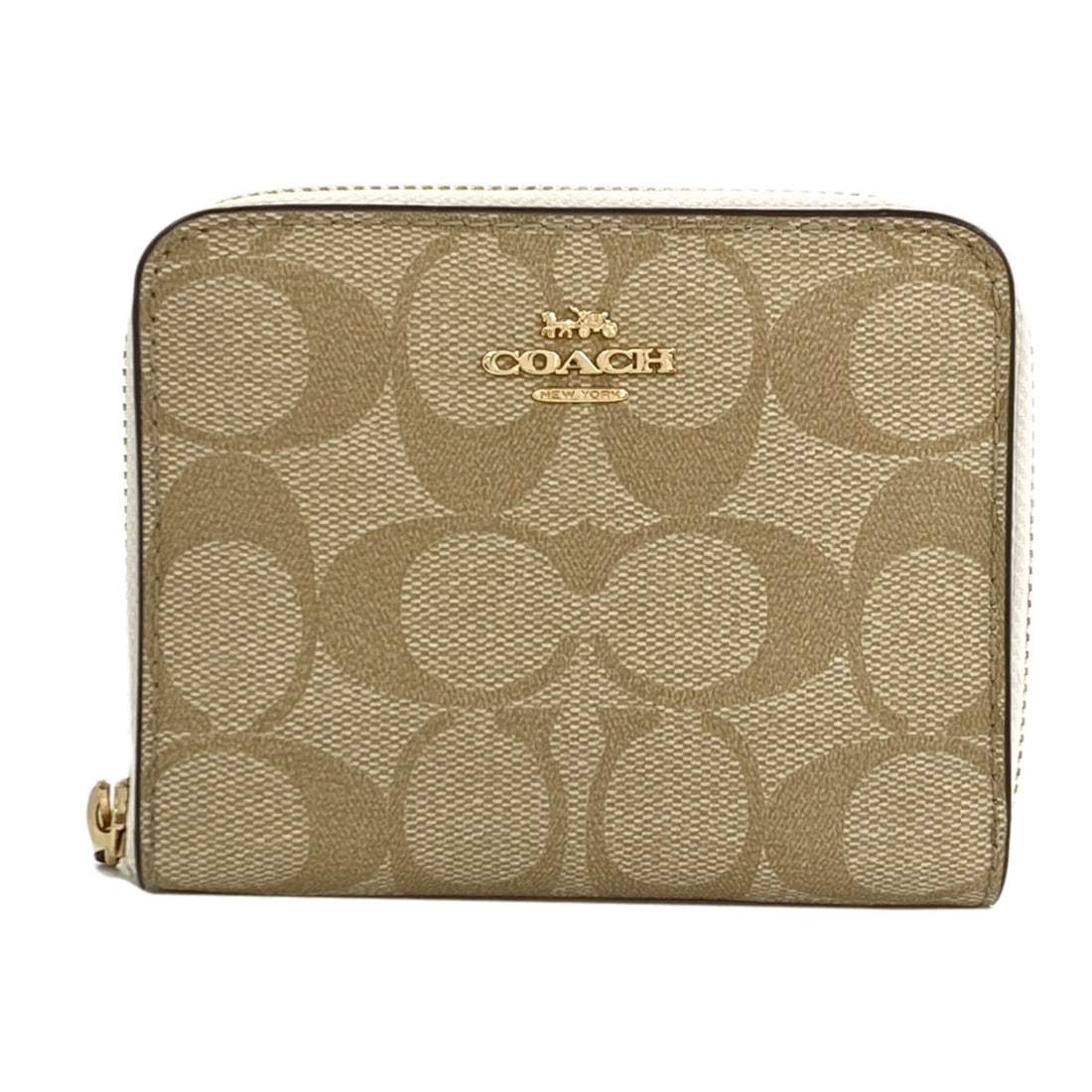 F30308 Coach Signature Wallet Bifold With Coin Pocket Pvc: F30308 Coach Signature Wallet Bifold With Coin Pocket Pvc Beige bifold wallet with coin pocket, made from PVC material, features a classic design. The exterior color matches the interior, providing a