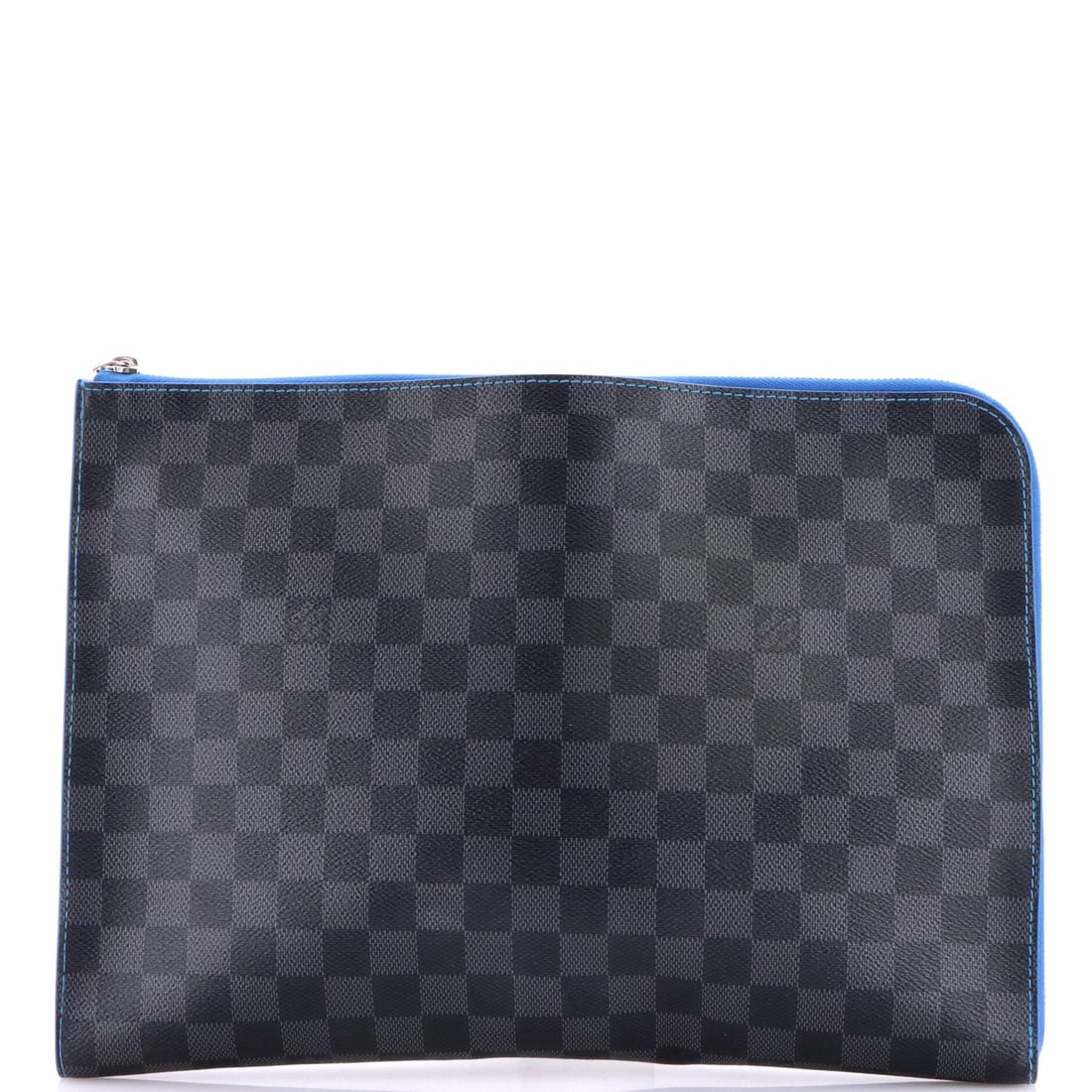 Louis Vuitton Zip Around Pochette Jour Damier Graphite GM: Louis Vuitton Zip Around Pochette Jour Damier Graphite GM Black Louis Vuitton Zip Around Pochette Jour Damier Graphite GM features a canvas-coated exterior with edge wear and minor creases. The