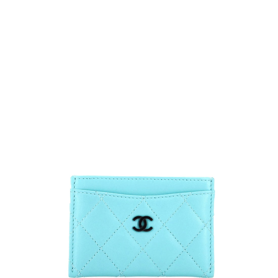 Lambskin quilted card holder classic Chanel: Lambskin quilted card holder classic Chanel Blue quilted lambskin card holder from the Classic Card Holder style, featuring a timeless design with minor wear on base corners and light scratches on