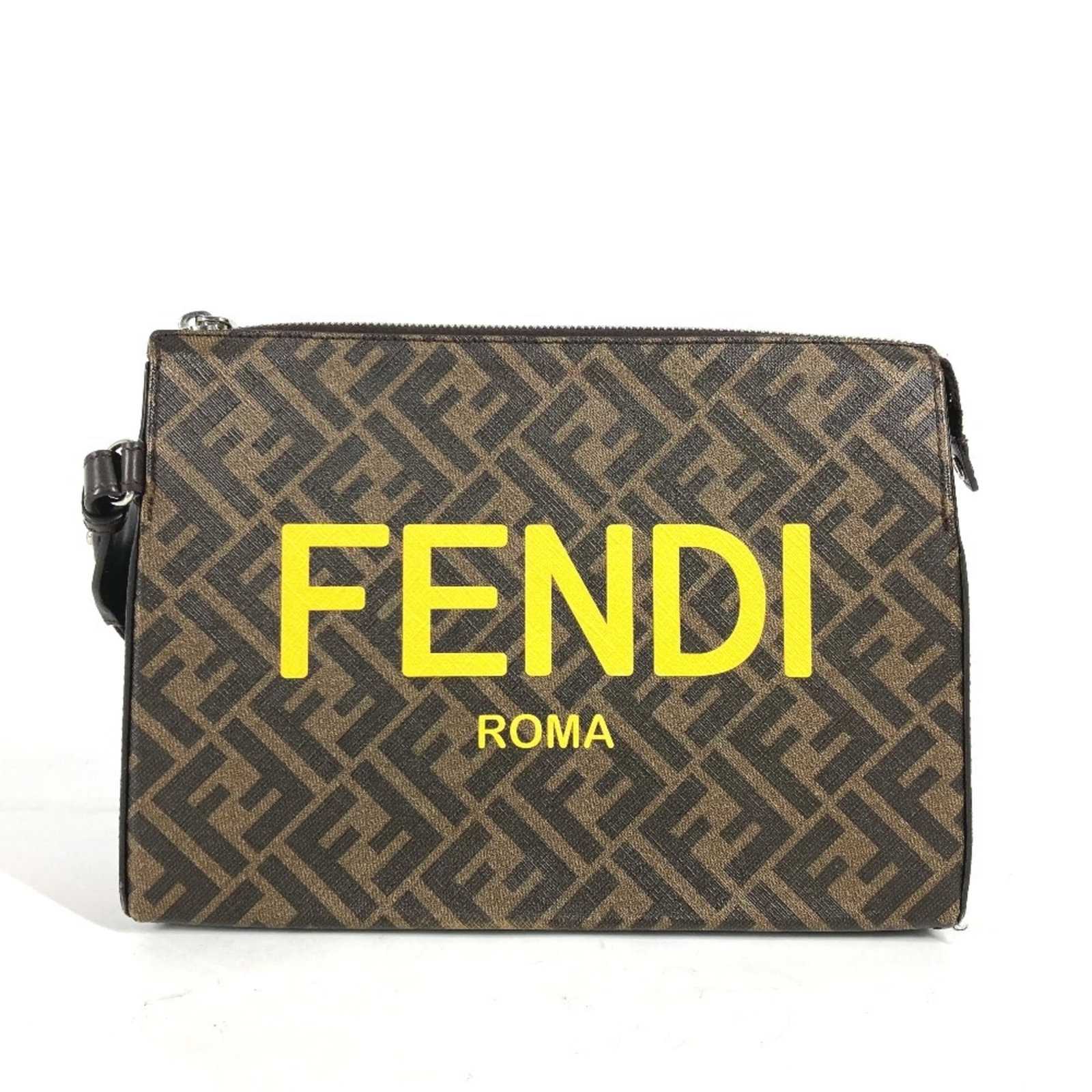 Zucca Clutch Bag Fendi: Zucca Clutch Bag Fendi Zucca Clutch Bag Fendi features a unique combination of brown and yellow hues, showcasing the iconic Zucca design. Made from high-quality materials, this clutch bag boasts a
