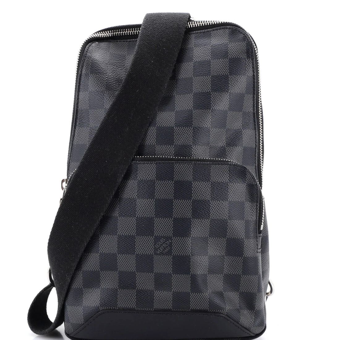 Damier Graphite Sling Bag by Louis Vuitton: Damier Graphite Sling Bag by Louis Vuitton The Damier Graphite Sling Bag by Louis Vuitton boasts a timeless design with a classic black canvas exterior, adorned with the iconic Damier Graphite pattern