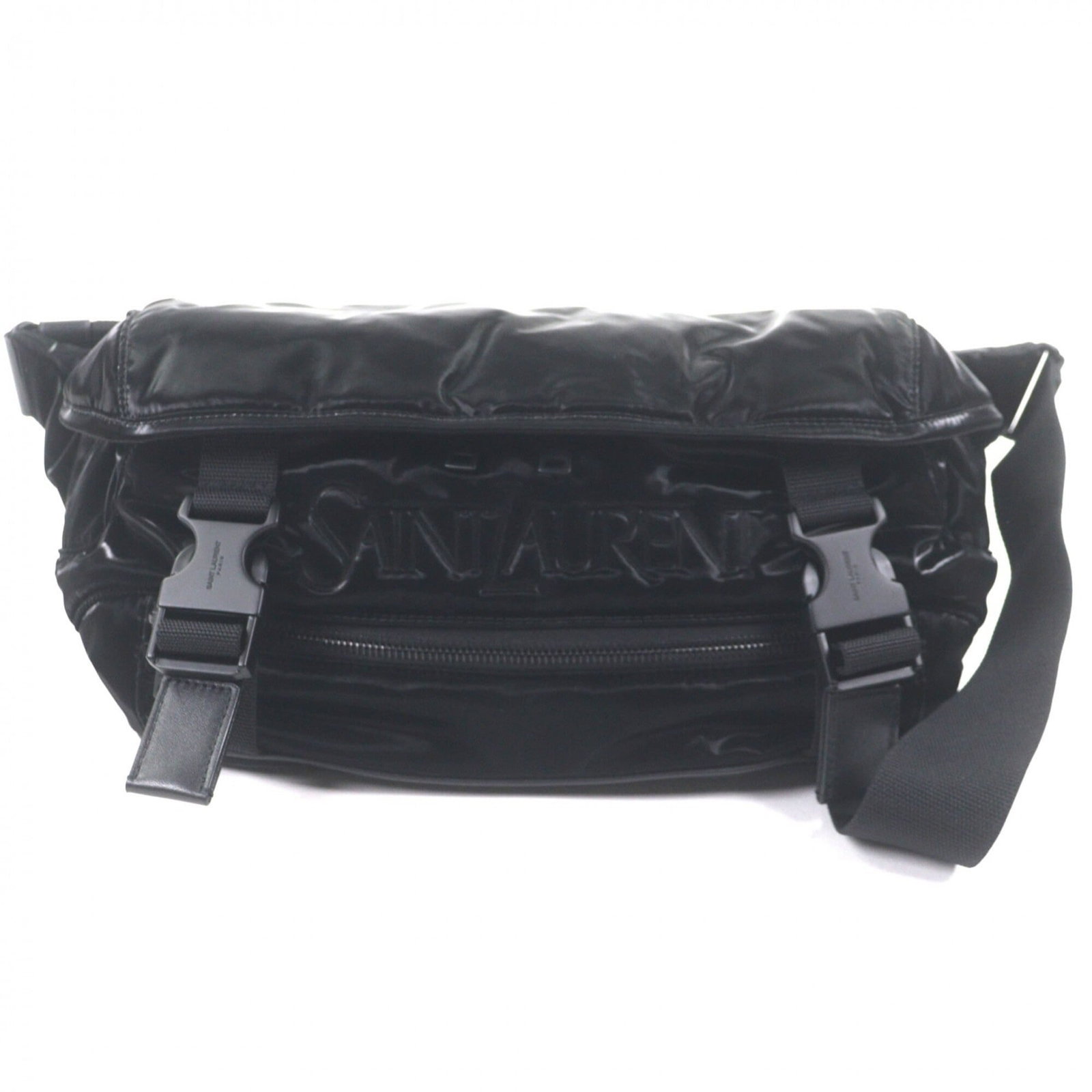 Saint Laurent nylon sling bag: Saint Laurent nylon sling bag Black Saint Laurent nylon sling bag with a sleek design, featuring two zippered pockets for added organization. The bag's mint condition and like-new state make it a