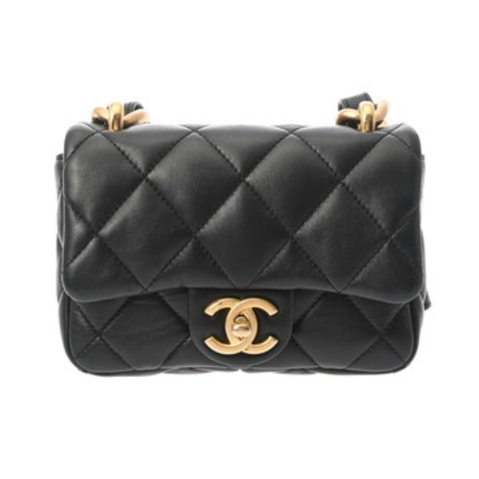 Shoulder bag leather Chanel: Shoulder bag leather Chanel Black lambskin shoulder bag from Chanel, featuring gold hardware and a classic design. This pre-owned leather bag has some scratches and dirt, but remains in very good cond