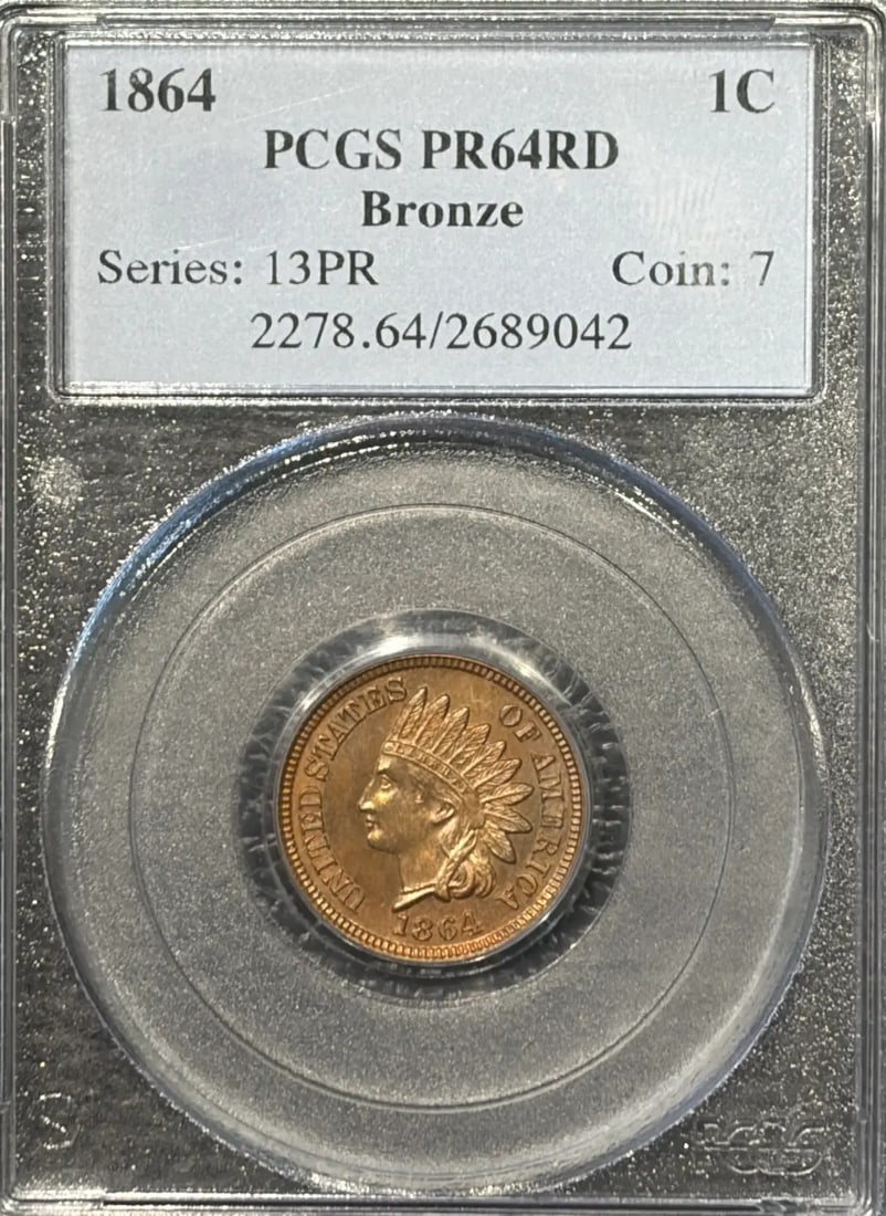 1864 PROOF INDIAN CENT PCGS PR64 RED (1 of 3)