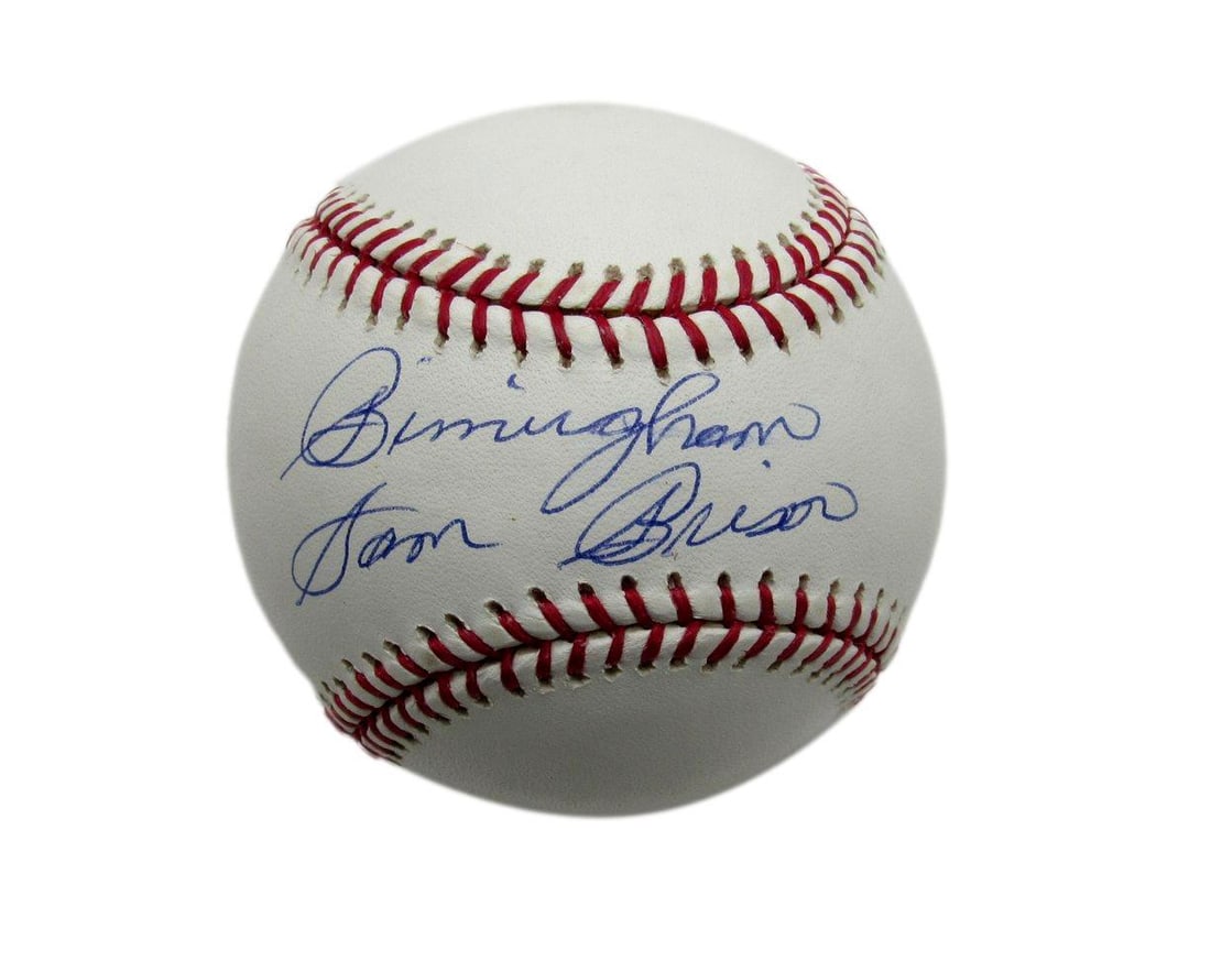 Sam Brison Autographed/ Inscr OML Baseball Negro League Black Barons JSA 180561: Sam Brison Autographed/ Inscr OML Baseball Negro League Black Barons JSA 180561 Sam Brison's signature on an OML baseball from the Birmingham Black Barons bears witness to his connection to the Negro