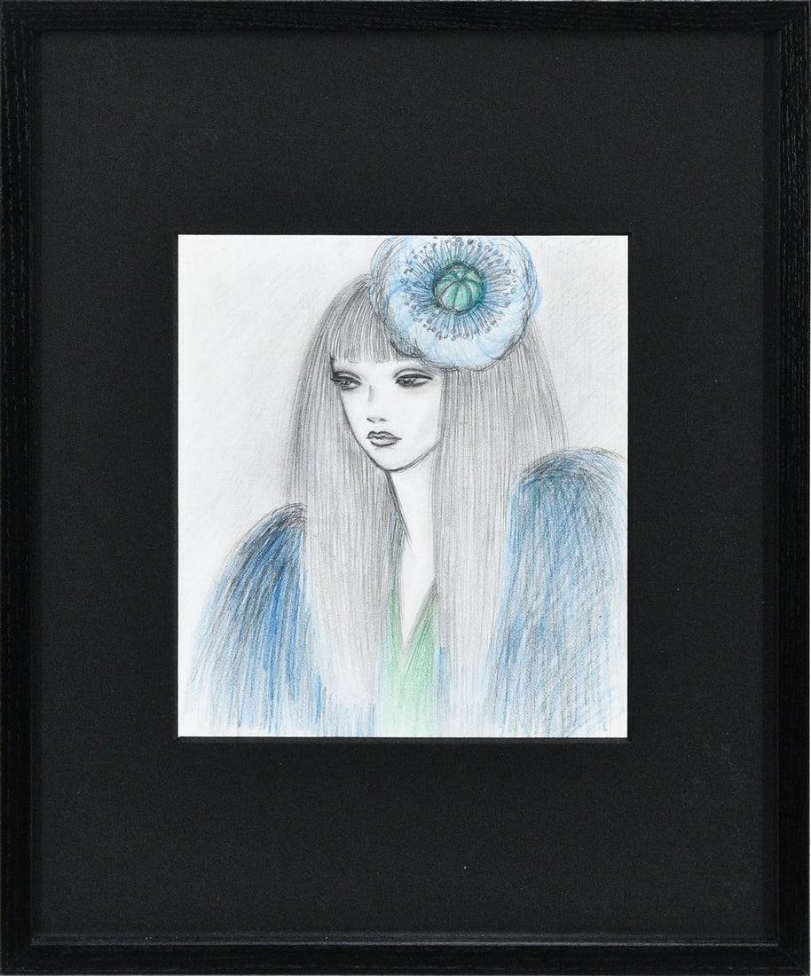 Rune Naito Original Drawing Woman with Blue Hair Ornament Double Sided Art: Rune Naito Original Drawing Woman with Blue Hair Ornament Double Sided Art Item Specifics: Artist: Rune Naito Subject: Woman Fashion Kawaii Culture Material: Pencil and colored pencil on paper Style: 