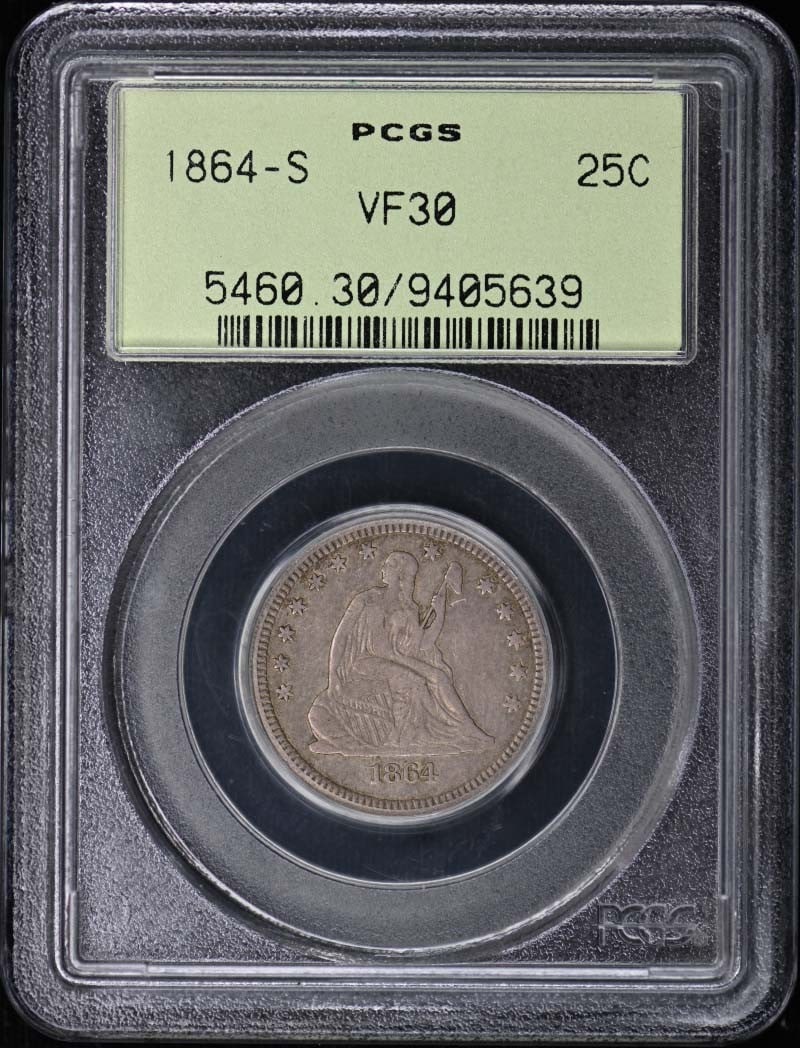 1864-S 25C Liberty Seated Quarter PCGS VF30 (1 of 2)