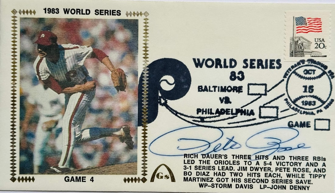 Pete Rose Autographed First Day Cover Oct. 15 1983 "1983 WS Game 4" (JSA) (1 of 2)