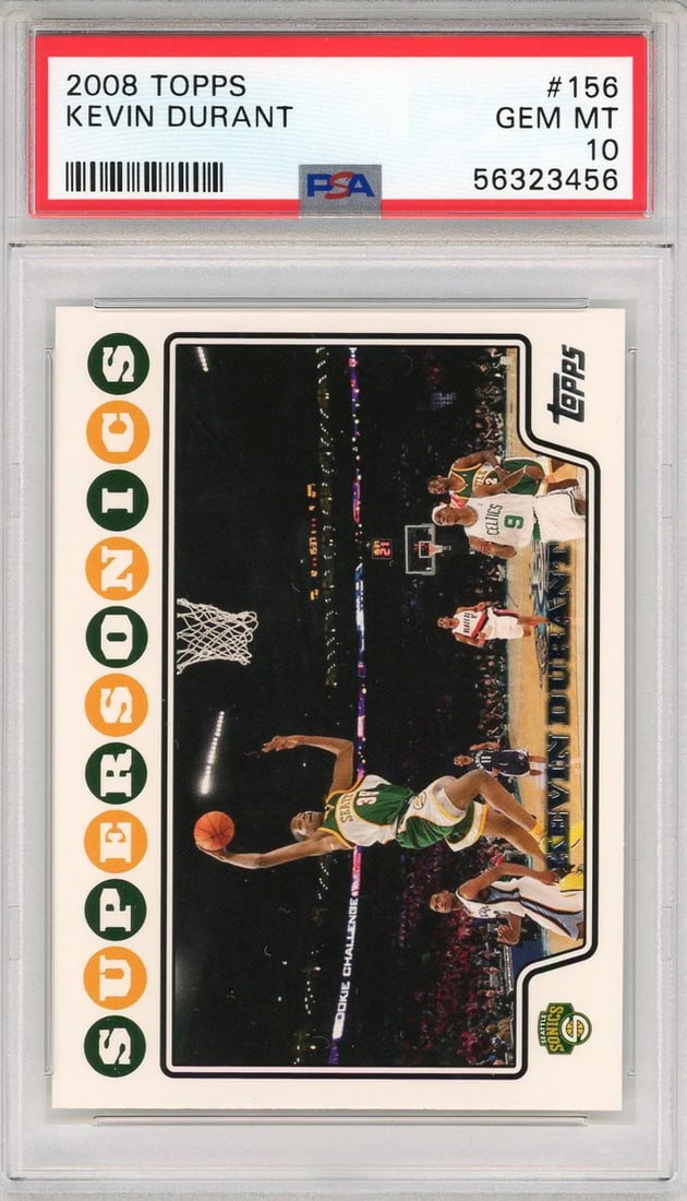 Kevin Durant PSA 2008 Topps Card #156: Kevin Durant PSA 2008 Topps Card #156 Item Specifics: Brand: Professional Sports Authenticator (PSA) Kevin Durant 2008 Topps Card #156 Card is graded and slabbed by PSA, Gem Mint 10. Product Disclaime
