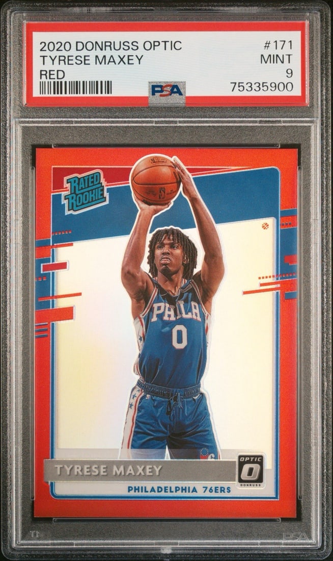 PANINI DONRUSS OPTIC TYRESE MAXEY #171 RED RATED ROOKIE PSA 9 (1 of 3)