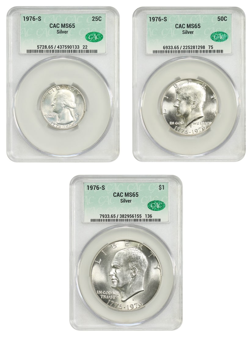 1976-S 25C-$1 Silver Bicentennial Set CACG MS65 (3 Coins) - Washington Quarter (1 of 4)