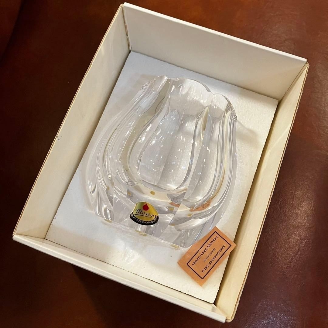Crystal vase tulip shape cut design glass art Moser Czech 5.5in (1 of 9)