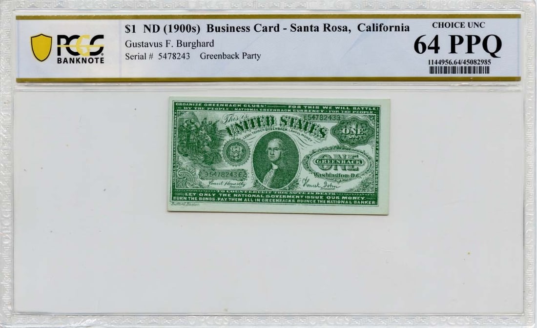 1900s $1 ND Business Card Santa Rosa CA PCGS CH Unc 64 PPQ (1 of 2)