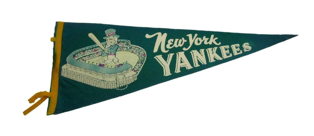 Vintage 1950's New York Yankees "Uncle Sam" 12"X30" Green Pennant RARE 192296 (1 of 1)