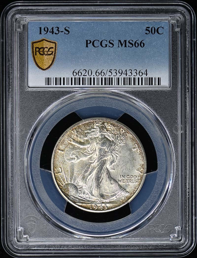 1943-S 50C Walking Liberty Half Dollar PCGS MS66: 1943-S 50C Walking Liberty Half Dollar PCGS MS66 1943-S Walking Liberty Half Dollar MS66. This uncirculated coin features the iconic design of the Walking Liberty half dollar, minted in San Francisco