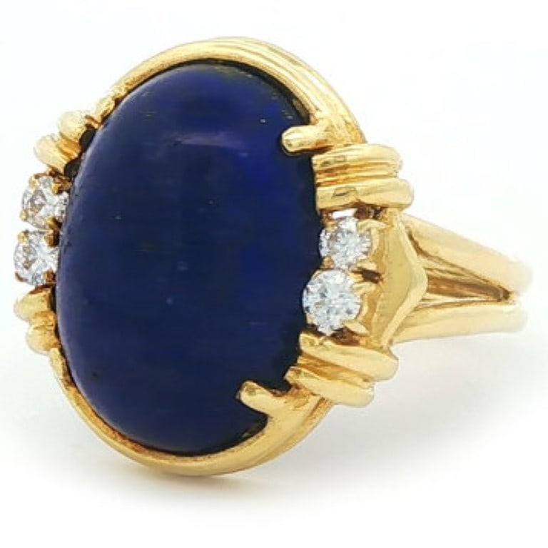 Vintage Tiffany & Co. Large Lapis Lazuli Diamond 18k Yellow Gold Cocktail Ring: Vintage Tiffany & Co. Large Lapis Lazuli Diamond 18k Yellow Gold Cocktail Ring Item Specifics: Shape: Oval Occasion: Anniversary Birthday Christening Christmas Engagement Graduation Mother"s Day