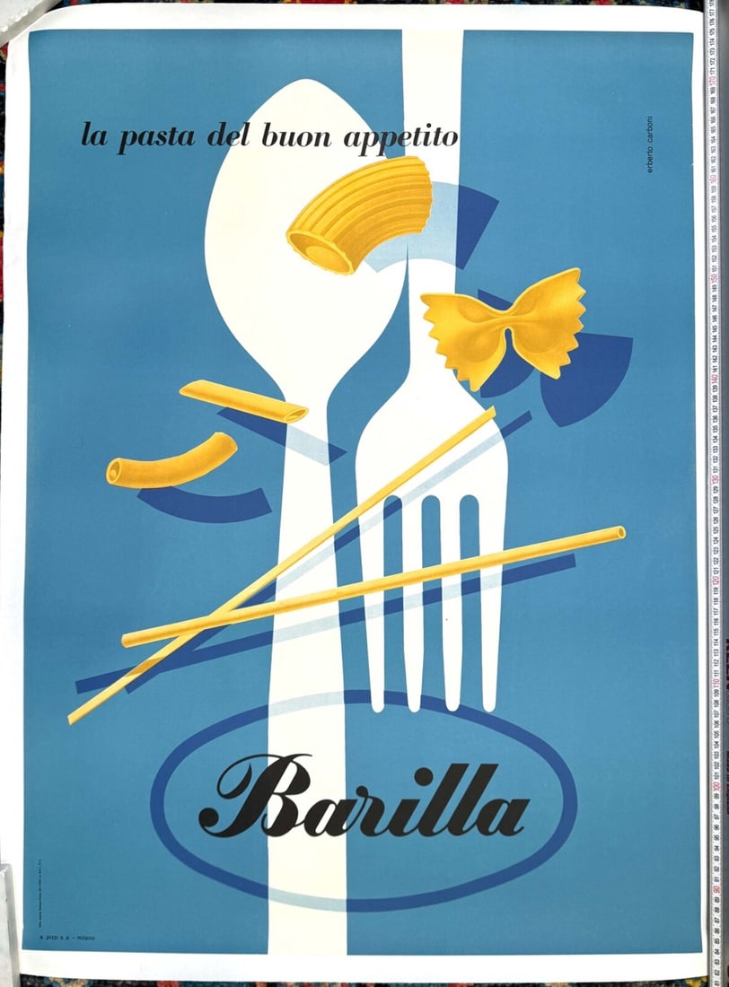 Barilla Pasta Erberto Carboni 1952 Vintage Italian Food Originalposter: Barilla Pasta Erberto Carboni 1952 Vintage Italian Food Originalposter Item Specifics: Artist: Erberto Carboni Size: 26x36 Color: Blue Date Of Creation: 1952 Title: Barilla Pasta Material: Canvas Pape