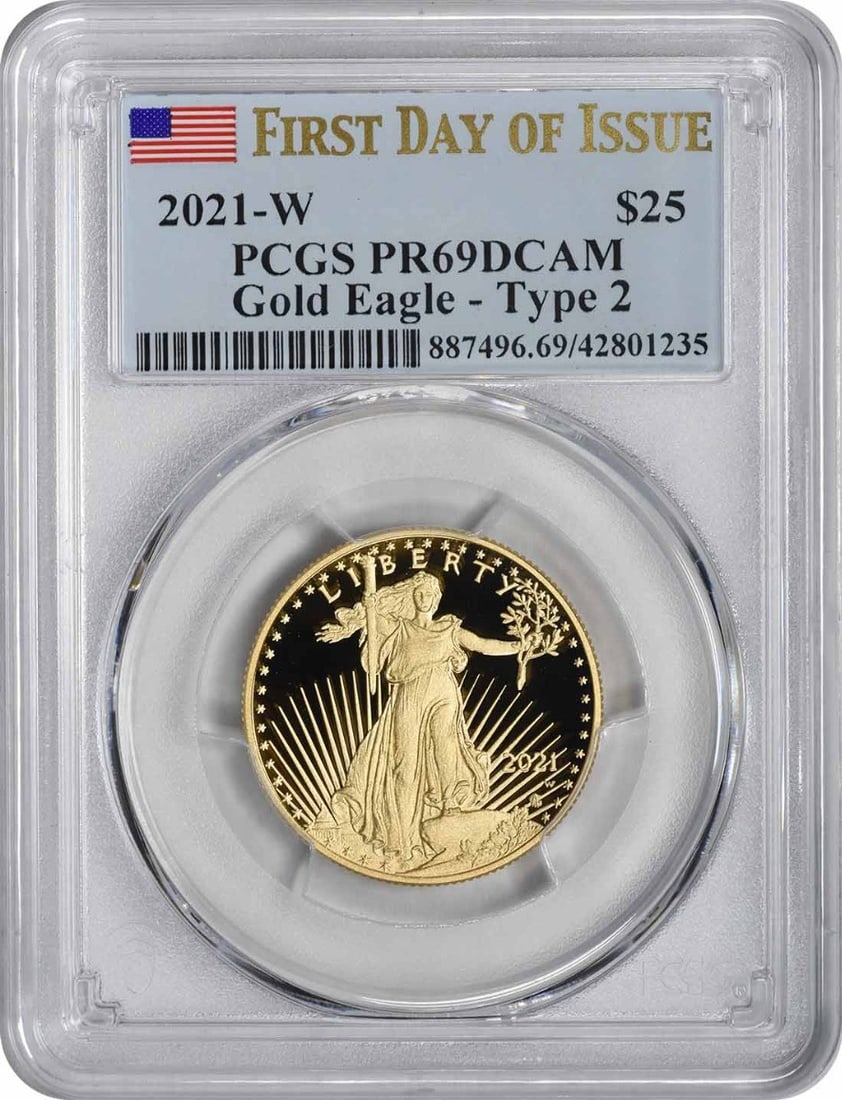 2021-W $25 American Proof Gold Eagle Type 2 PR69DCAM First Day of Issue PCGS (1 of 1)
