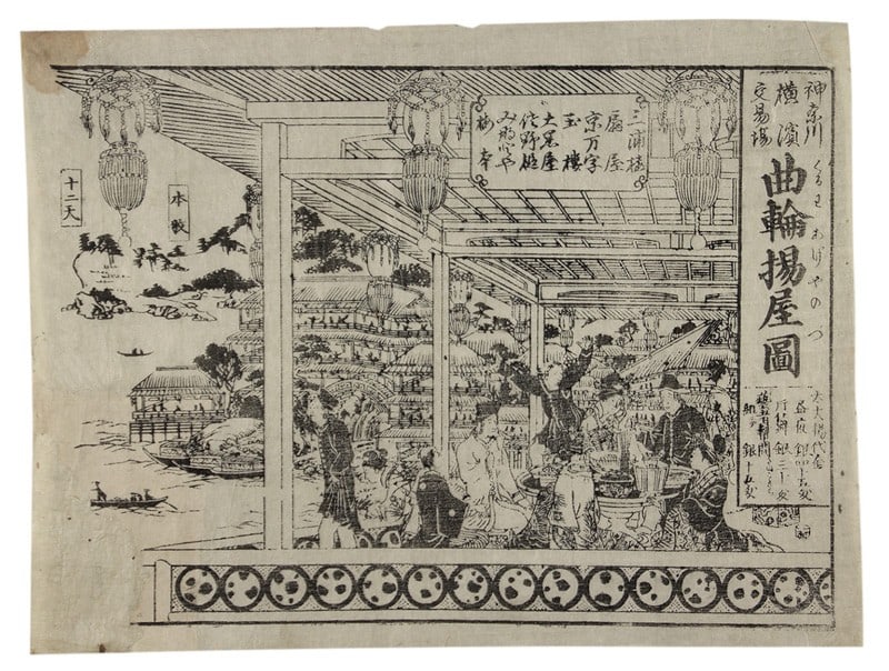 Japanese Kawara Ban Antique Print Yokohama Pleasure Quarter Trading Post Map: Japanese Kawara Ban Antique Print Yokohama Pleasure Quarter Trading Post Map Item Specifics: Artist: Unknown Subject: Yokohama Port and Pleasure Quarter Material: Paper Style: Japanese Year Of
