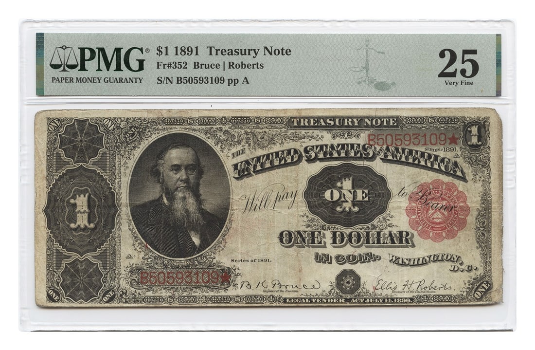 FR. 352 1891 $1 Treasury Note PMG VF25 (Rounded Corners) - Large Size (1 of 2)