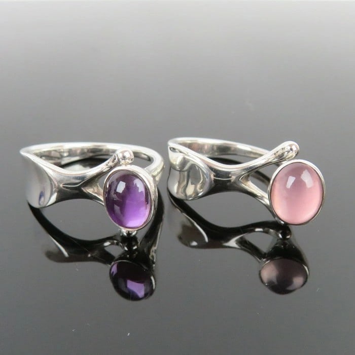 Georg Jensen No.152 Torun Amethyst and Rose Quartz Set of 2 Ring w/ Original Box (1 of 15)