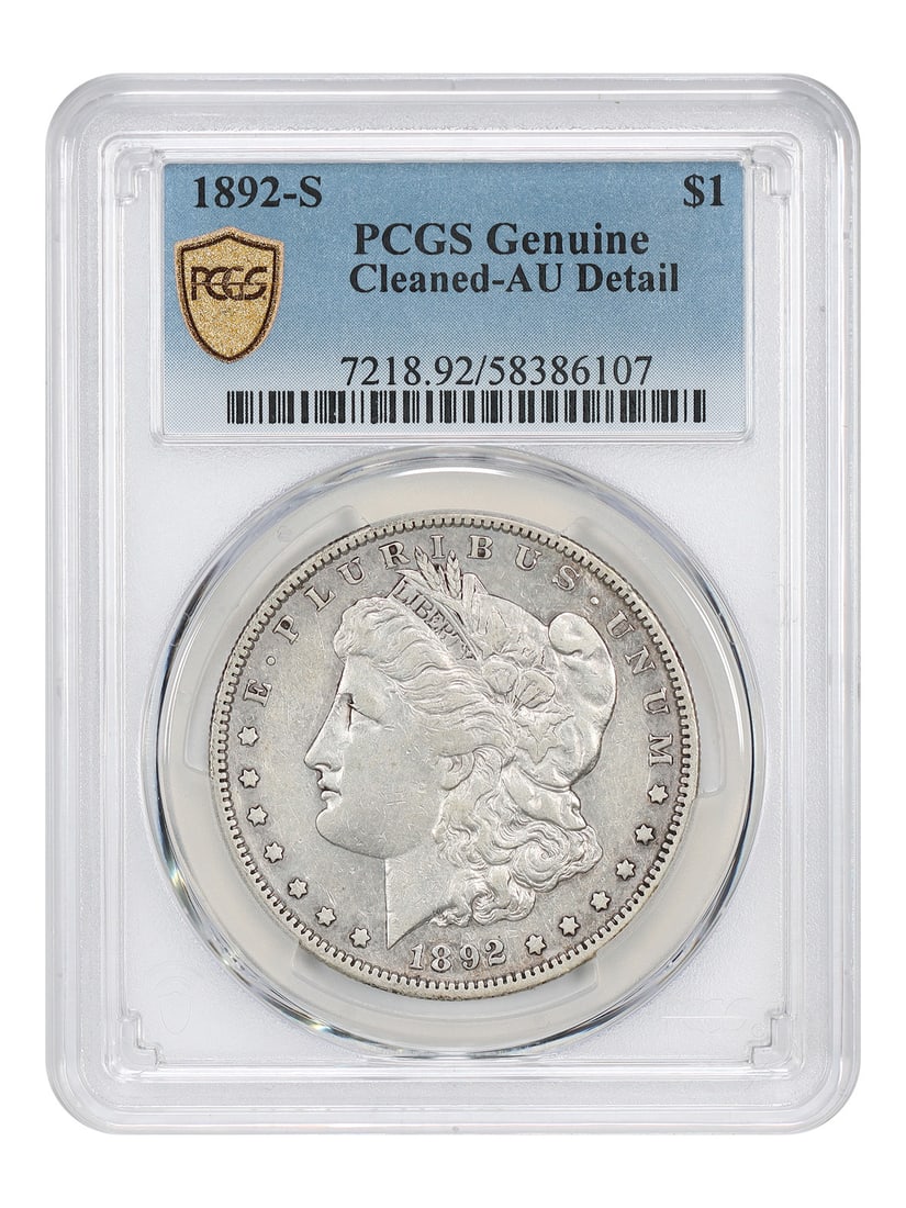 Morgan Dollar scarce 1892-S cleaned PCGS AU details (1 of 4)