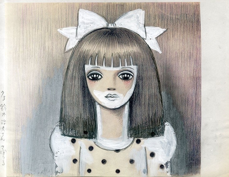 Rune Naito Original Painting Girl with White Ribbon Watercolor Illustration (1 of 9)