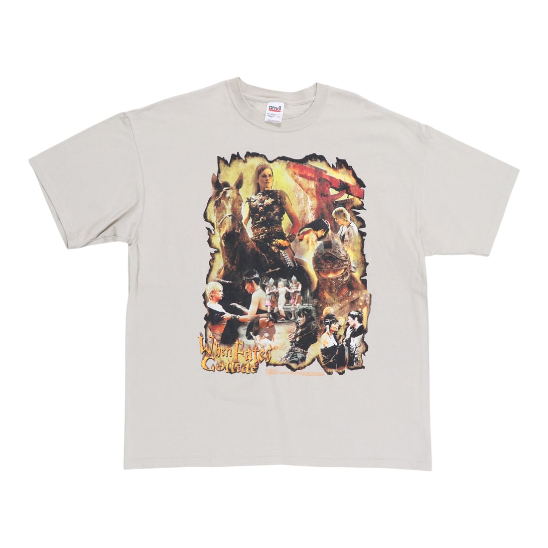 1990s Xena When Fates Collide Shirt: 1990s Xena When Fates Collide Shirt Extra Large Xena When Fates Collide Shirt, 1990s Era. This vintage shirt features a classic design with a tan color and no back graphics. In excellent condition, it