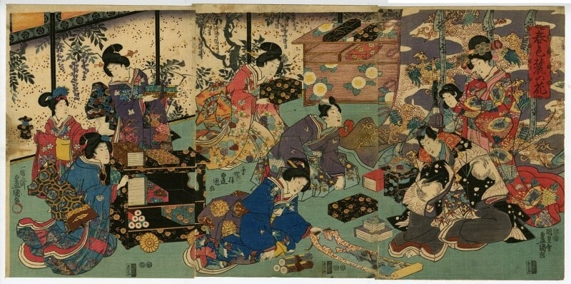 Toyokuni III Japan Woodblock Prints Antique Ukiyo-e Women Beauty Harem Triptych: Toyokuni III Japan Woodblock Prints Antique Ukiyo-e Women Beauty Harem Triptych Item Specifics: Primary Material: Paper Type: Japanese Woodblock Print Color: Multi-Color Original/Reproduction: