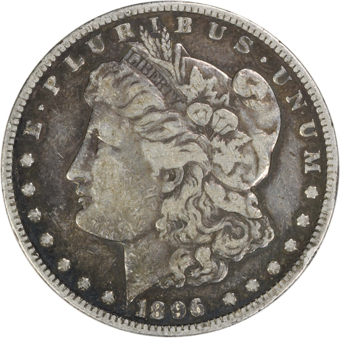 1896-S Morgan Silver Dollar VF Uncertified: 1896-S Morgan Silver Dollar VF Uncertified The 1896-S Morgan Silver Dollar features a striking design by George T. Morgan, with its reeded edge and distinctive mint mark 'S' from the San Francisco Min