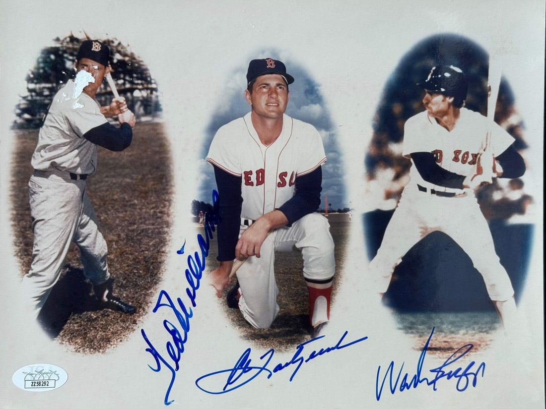 Autographed baseball photo 8x10 by Ted Williams Carl Yastrzemski and Wade Boggs JSA (1 of 2)