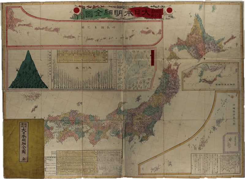 Meiji Japan Large Map Copperplate Color Printing Detailed Cartography (1 of 1)
