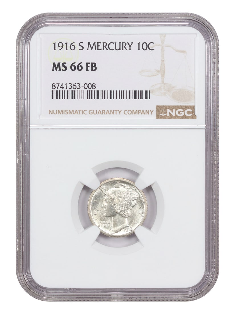 1916-S 10C Mercury NGC MS66FB - Mercury Dime - Popular First Year of Issue (1 of 4)