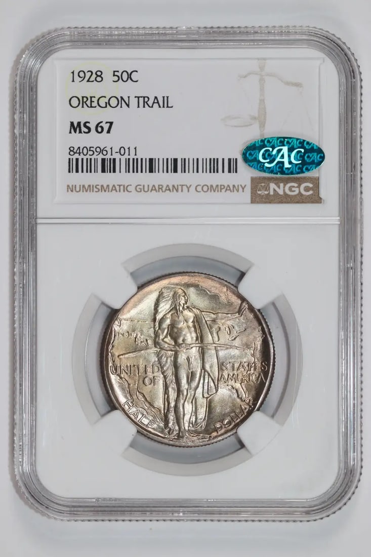 1928 OREGON COMMEMORATIVE HALF DOLLAR NGC MS67 CAC - SUPER PQ COIN: 1928 OREGON COMMEMORATIVE HALF DOLLAR NGC MS67 CAC - SUPER PQ COIN Item Specifics: Certification: NGC and CAC Composition: Silver Grade: MS 67 Year: 1928 Circulated/Uncirculated: Uncirculated Km Numbe