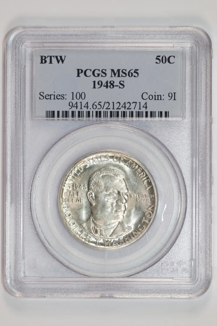 1948-S BOOKER T WASHINGTON COMMEMORATIVE HALF DOLLAR PCGS MS65 ORIGINAL PQ (1 of 2)