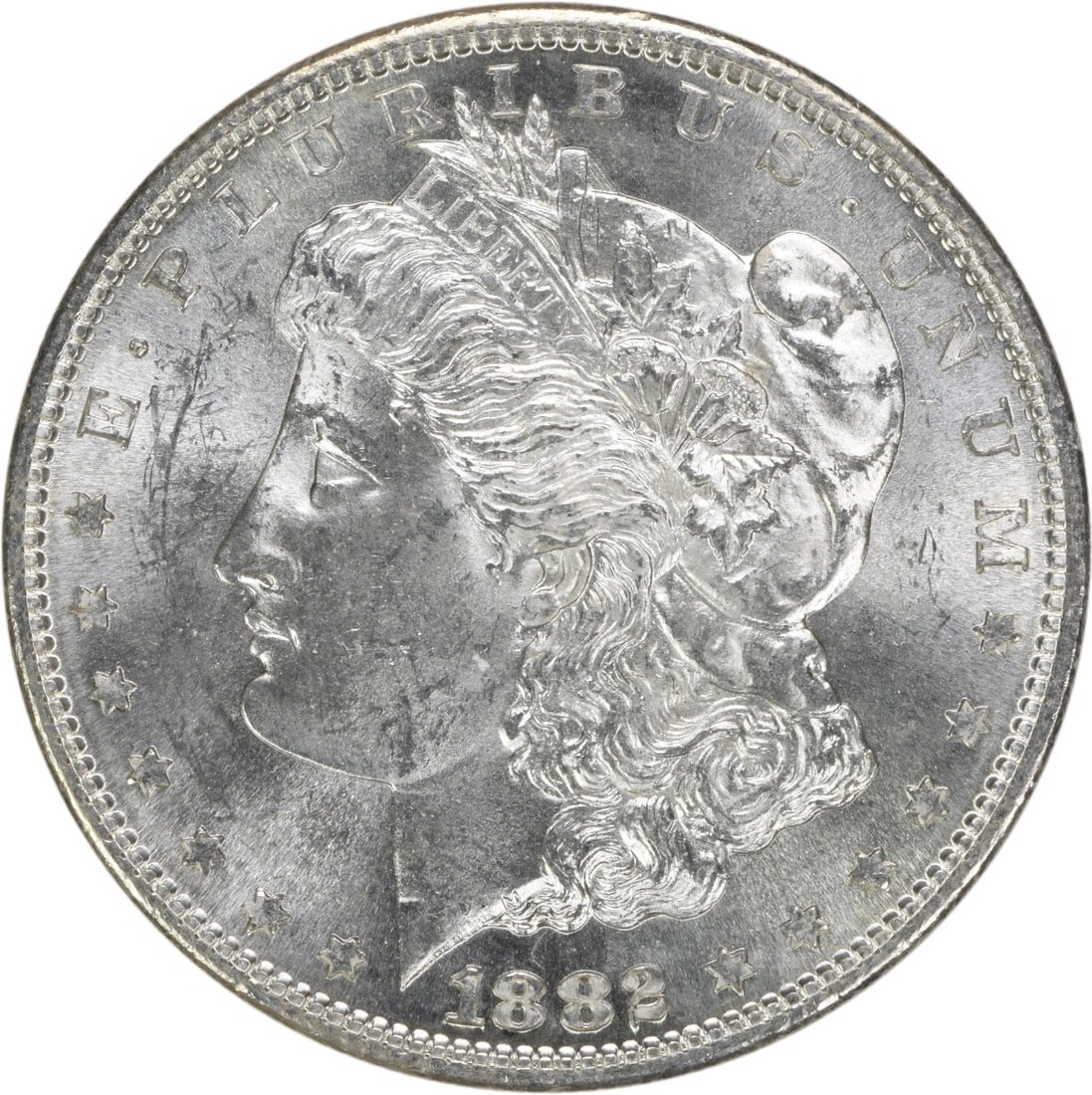 Silver dollar choice morgan 1882 uncertified bu: Silver dollar choice morgan 1882 uncertified bu Choice 1882 Morgan Dollar in Uncirculated Condition. This silver dollar features the iconic design of Augustus Saint-Gaudens, with its high-relief
