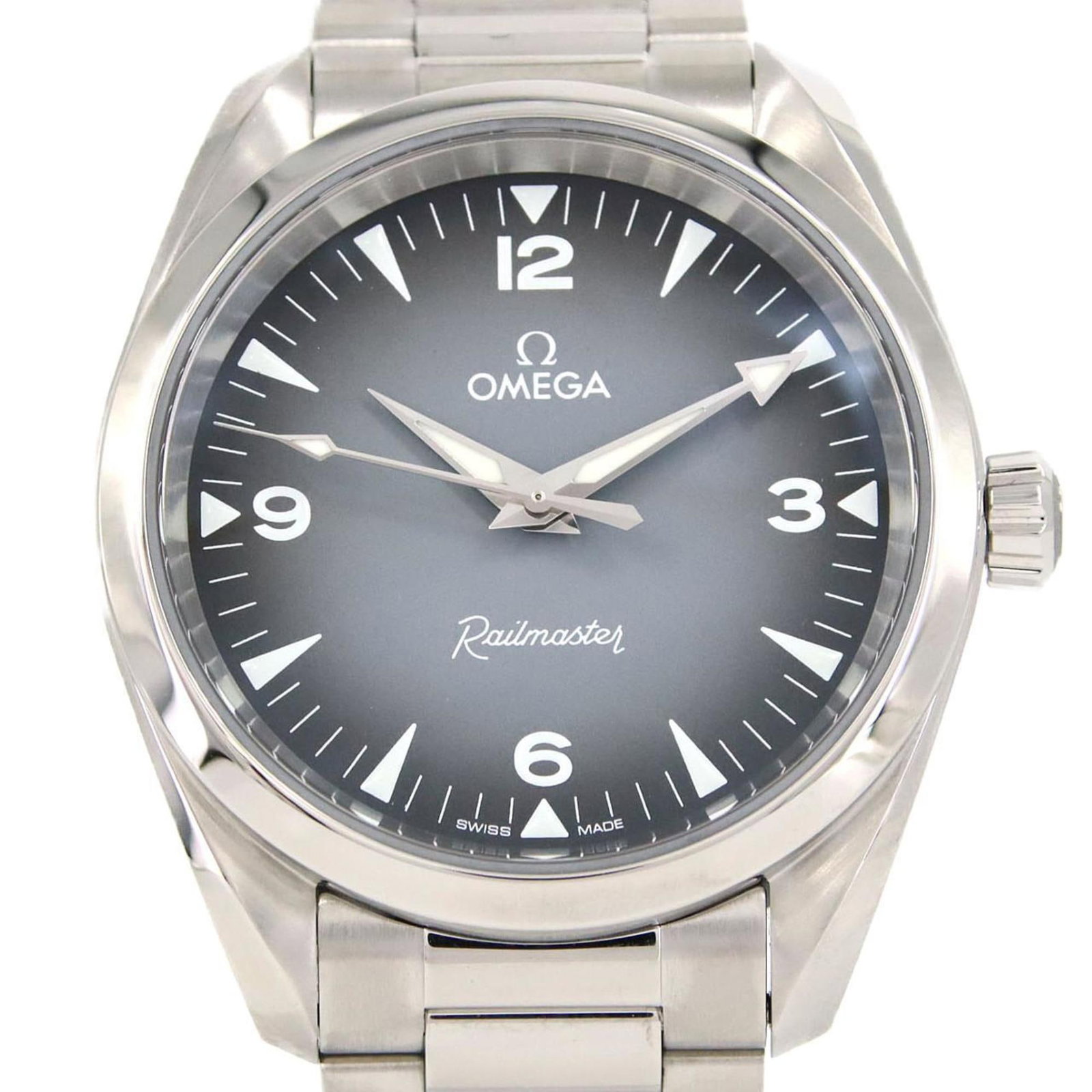 Omega Wristwatch: Omega Wristwatch Stainless steel case and band provide a durable foundation for this Omega wristwatch, featuring a gray dial. The 38mm size fits comfortably on wrists up to 20.5cm in circumference. Wi