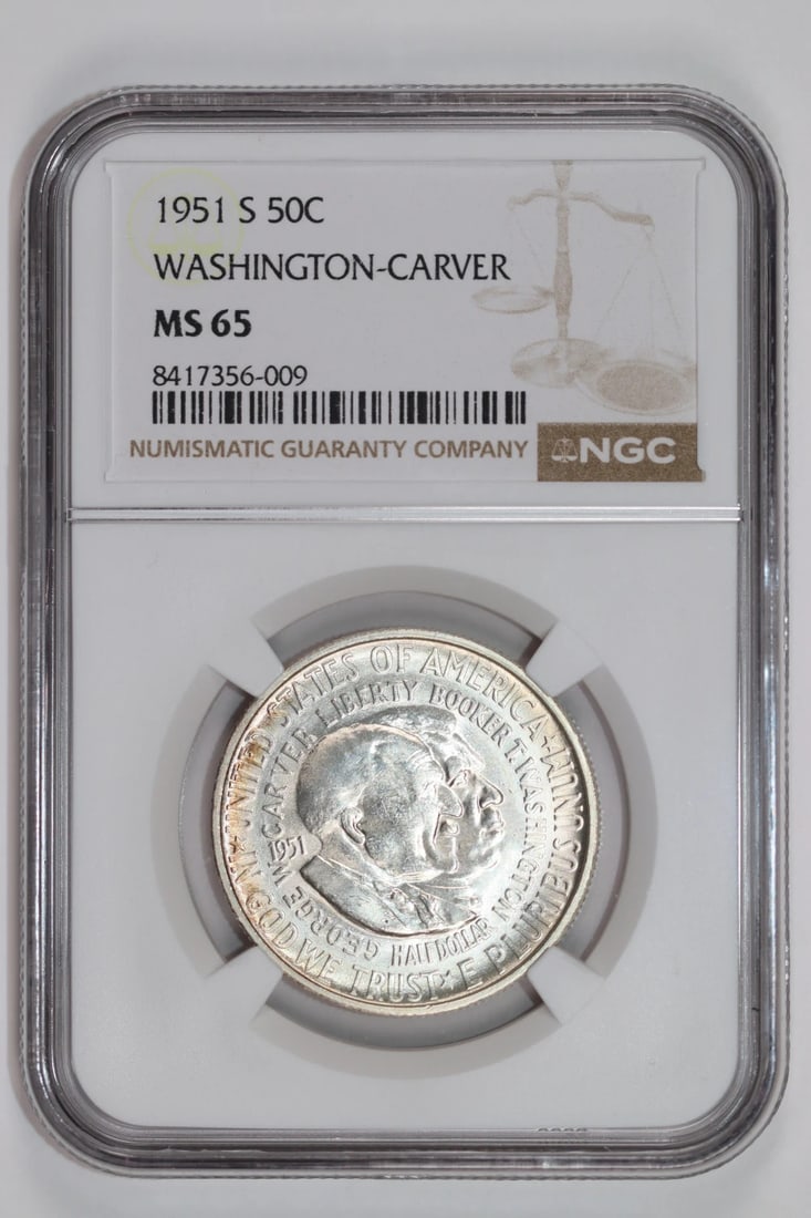 1951-S WASHINGTON CARVER COMMEMORATIVE HALF DOLLAR NGC MS65 (1 of 2)