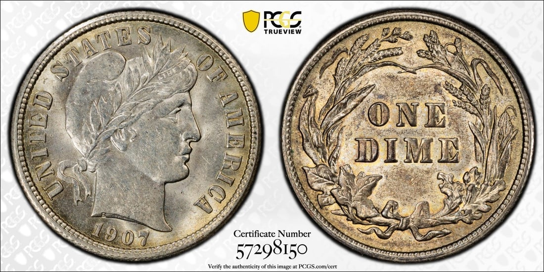 BARBER DIME PCGS MS62 10C - 5