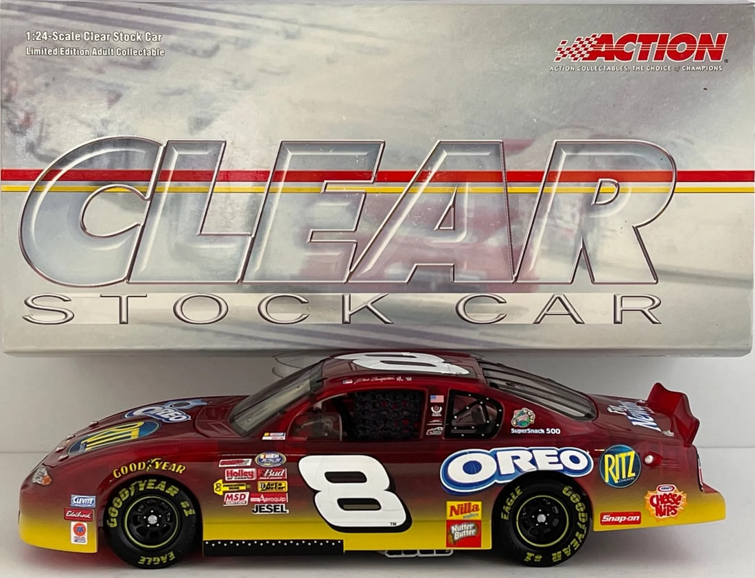 Dale Earnhardt Jr Unsigned #8 2003 1: 24 Scale Die Cast Car: Dale Earnhardt Jr Unsigned #8 2003 1: 24 Scale Die Cast Car Signed by Dale Earnhardt Jr, the #8 car from the 2003 Ritz / Oreo season is captured in precise detail at a scale of 1:24. This die cast mod