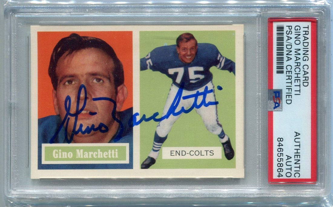 Gino Marchetti 1957 Topps Reprint Autographed Card #5 PSA Authenticated (1 of 2)