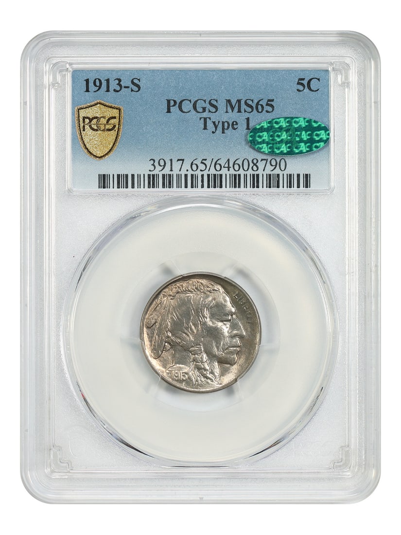 Buffalo Nickel 1913 S 5C PCGS CAC MS65 Type 1 (1 of 4)
