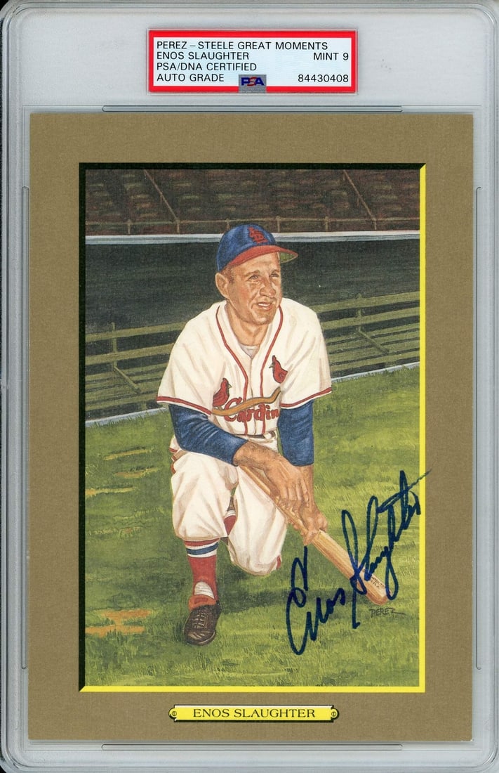 Enos Slaughter Autographed Perez Steele Great Moments Post Card (PSA) (1 of 1)